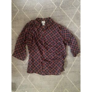 Bon Worth Vintage Women's Large Multicolor GeometricLong Sleeve Button-up Blouse